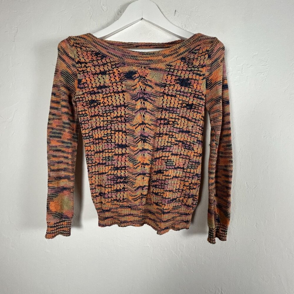 Anthropologie Sparrow Womens Multicolor Knitted Boat Neck Sweater XS Pullover